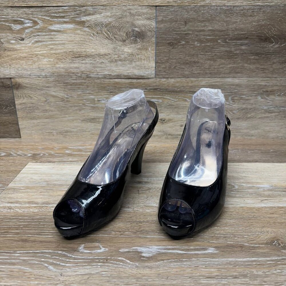 Sofft Black Patent Leather Slingback Peep Toe Heels Women's Size 9.5